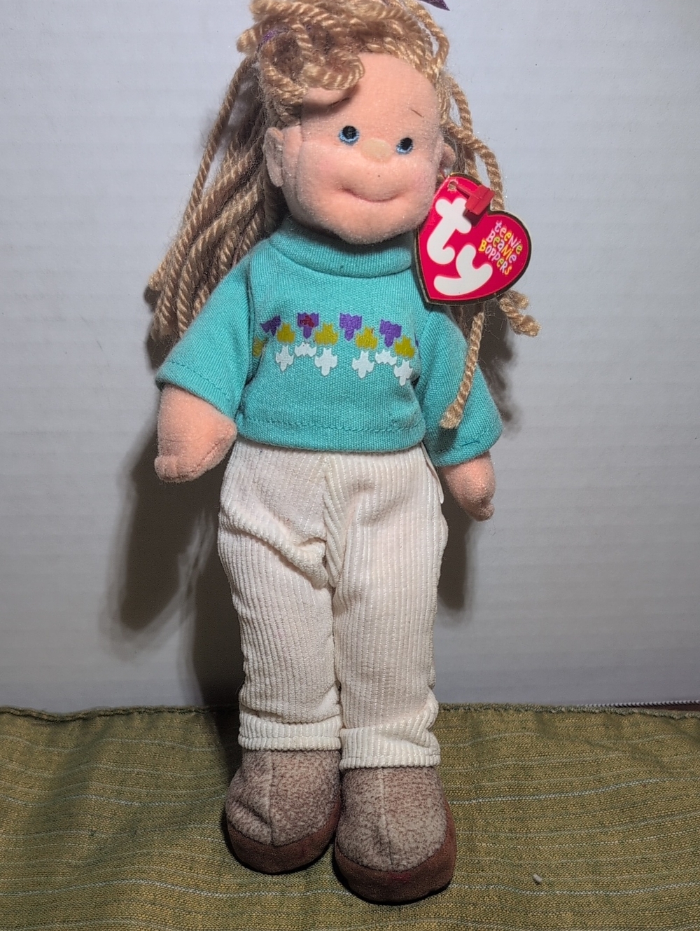 Vintage Ty Cassidy Doll in Teal Sweater and Cream Pants with Blonde Yarn Hair